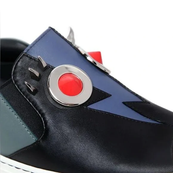 Fendi Faces Studded Leather Skate Sneakers Shoes EUC size 9/40 IN BOX Black